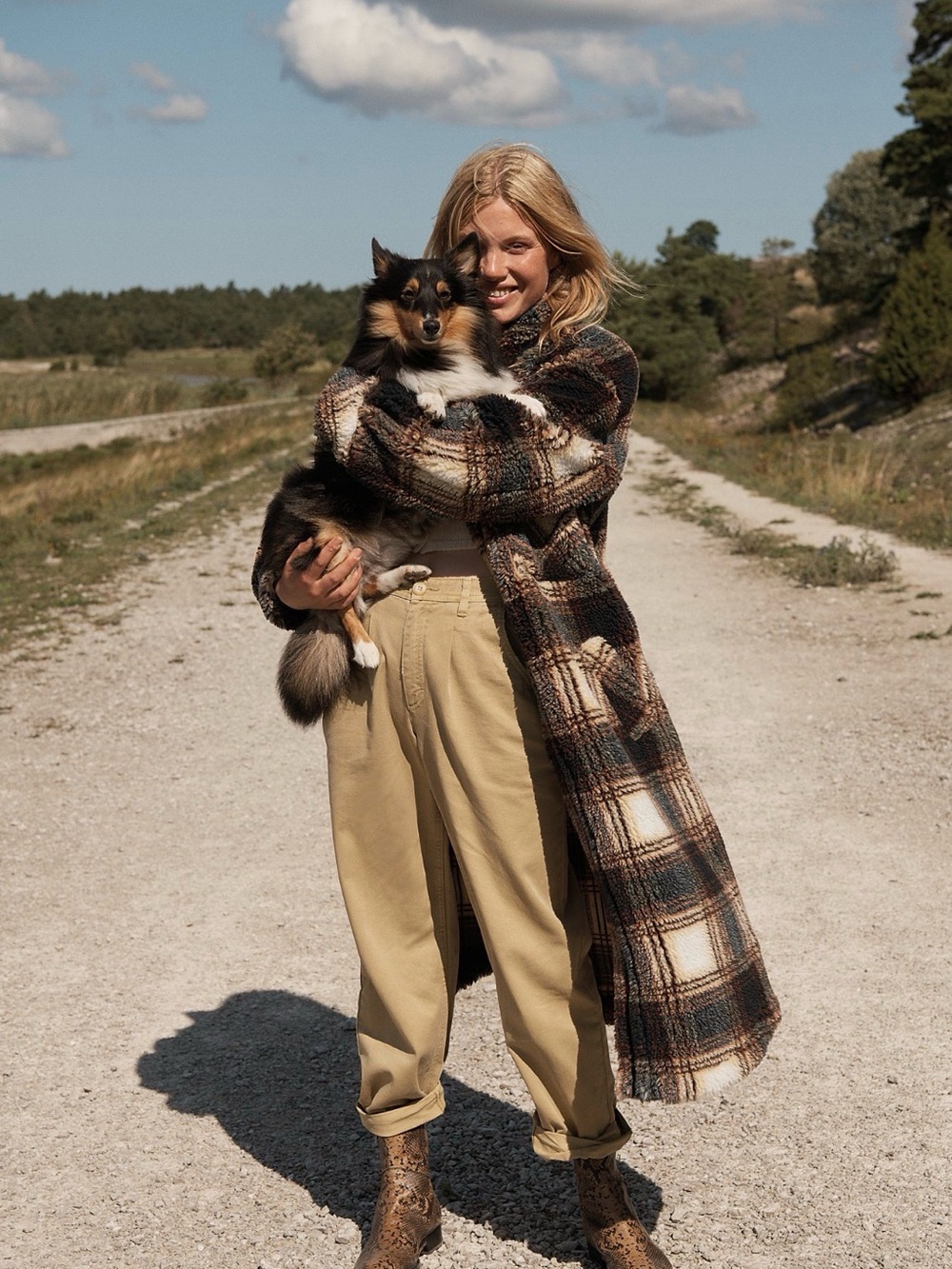 Free People Sloane Maxi Shirt Jacket Teddy Fuzzy Oversized Plaid Coat